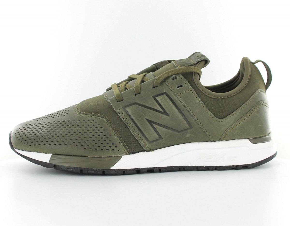 New Balance 247 Cuir Kaki-Blanc