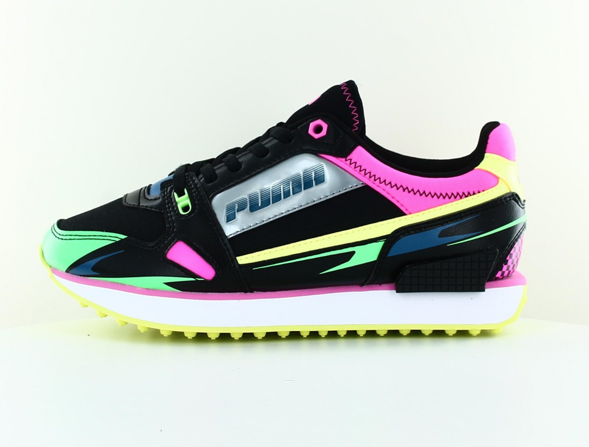 Puma Mile rider gataway noir argent rose vert jaune