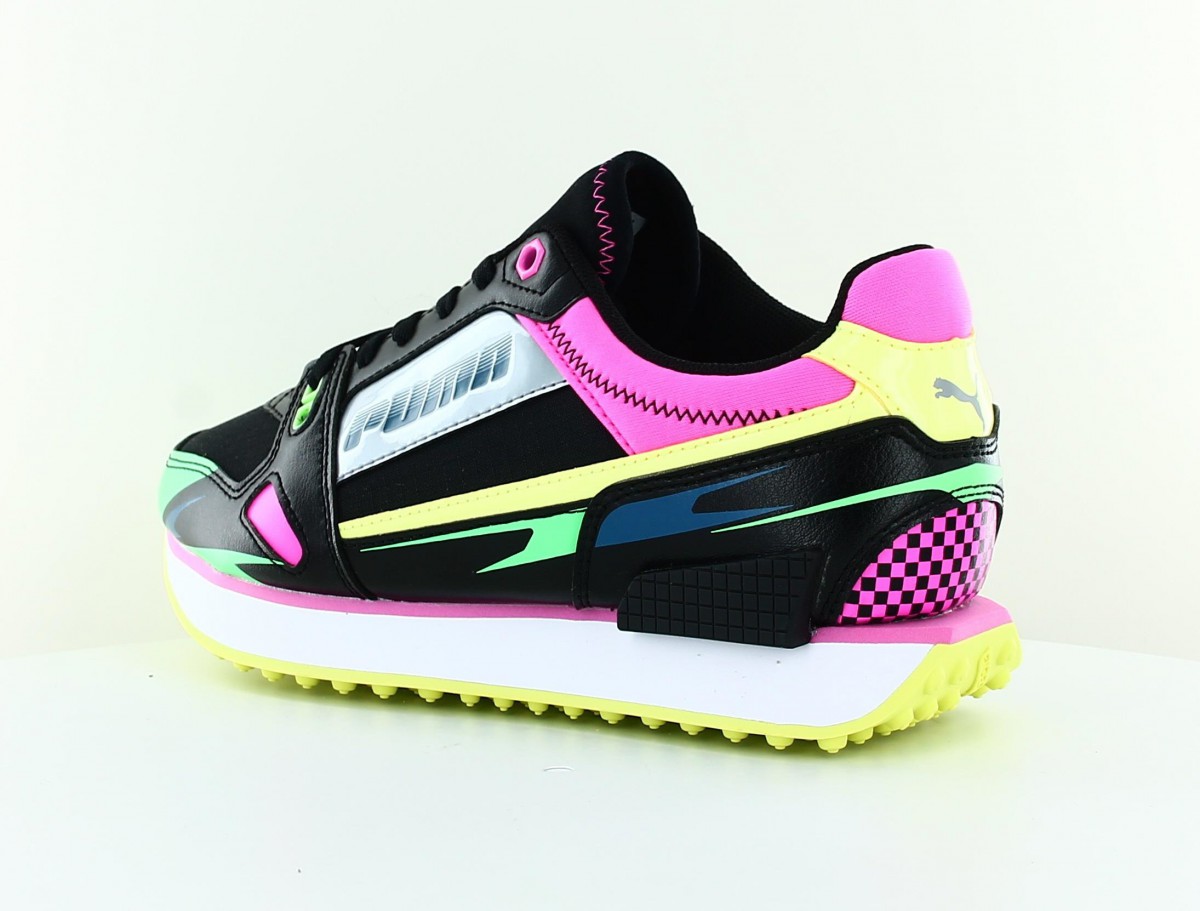 Puma Mile rider gataway noir argent rose vert jaune