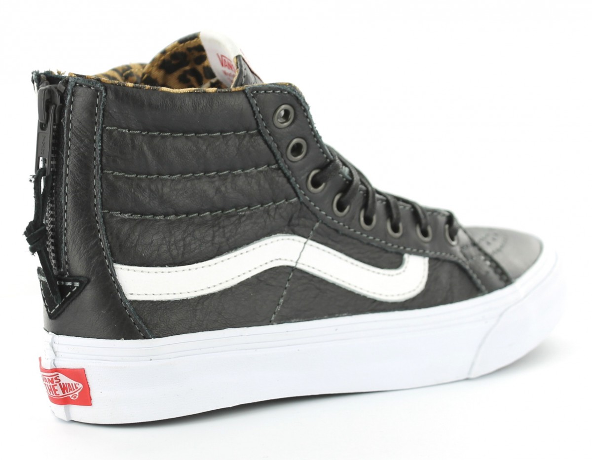 Vans Sk8-Hi slim zip cuir NOIR/BLANC