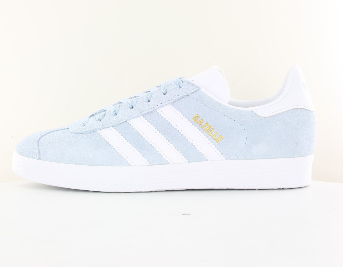 Adidas Gazelle bleu ciel blanc or