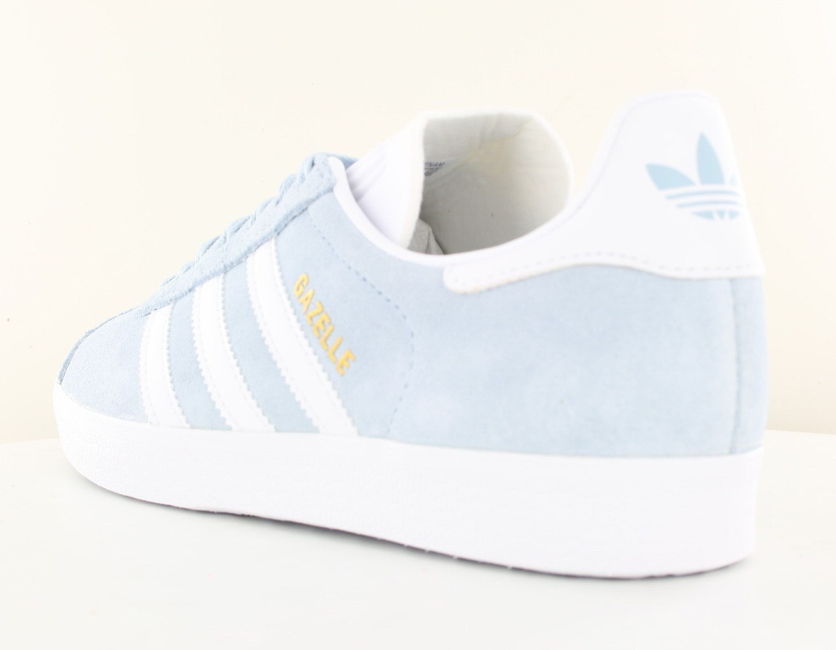 Adidas Gazelle bleu ciel blanc or
