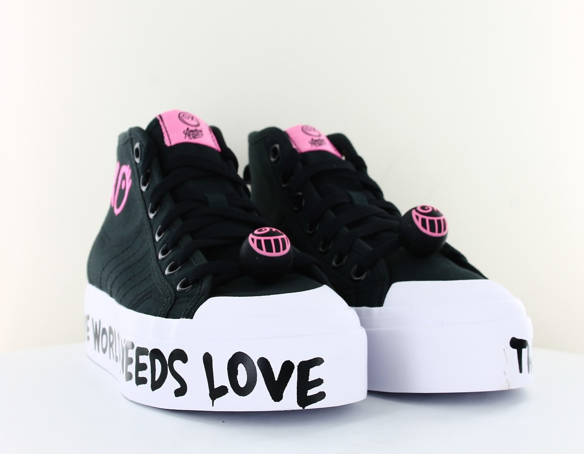 Adidas Nizza plateforme mid love noir blanc rose