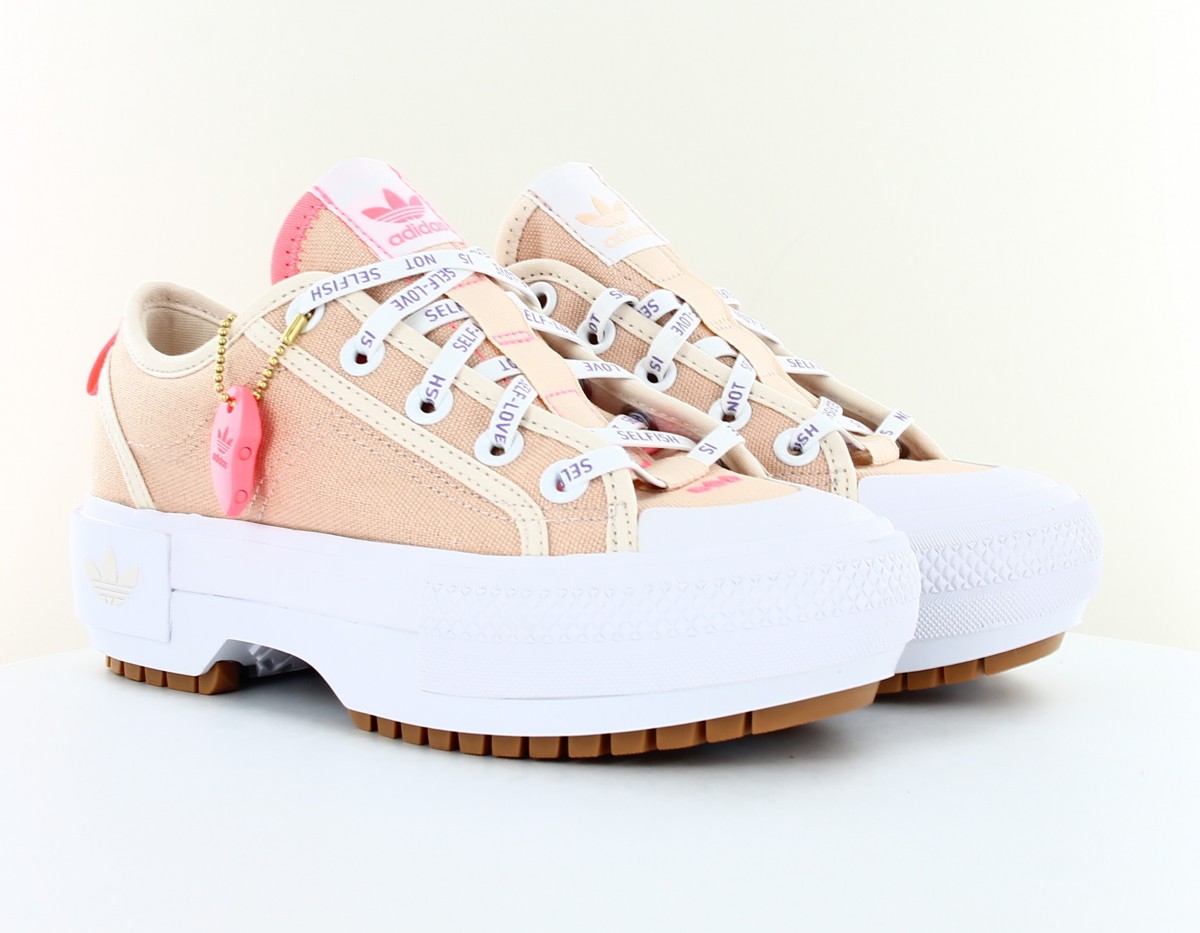 Adidas Nizza trek low selfish beige crème blanc rose fluo