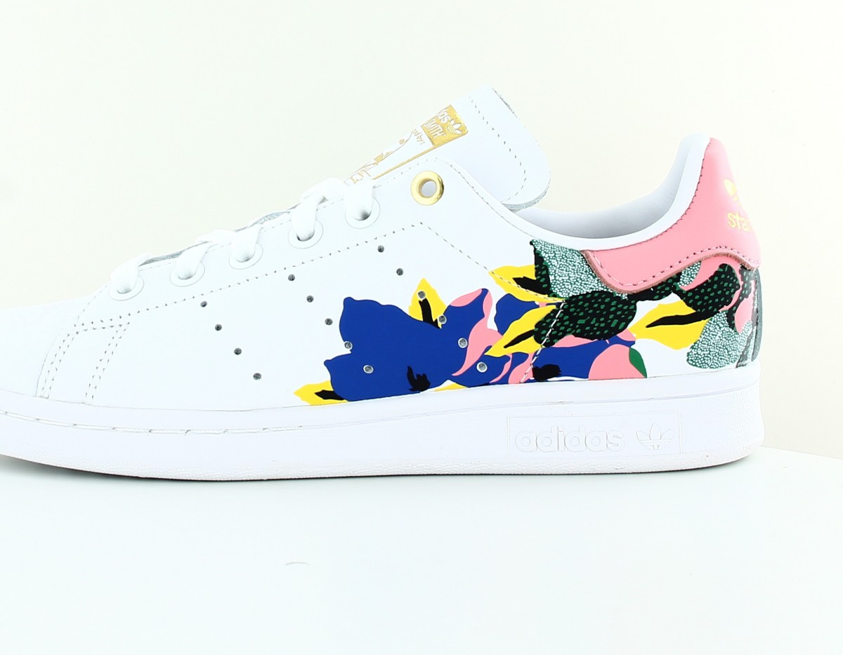 Adidas Stan smith cloud Blanc multicolor rose or FW2522