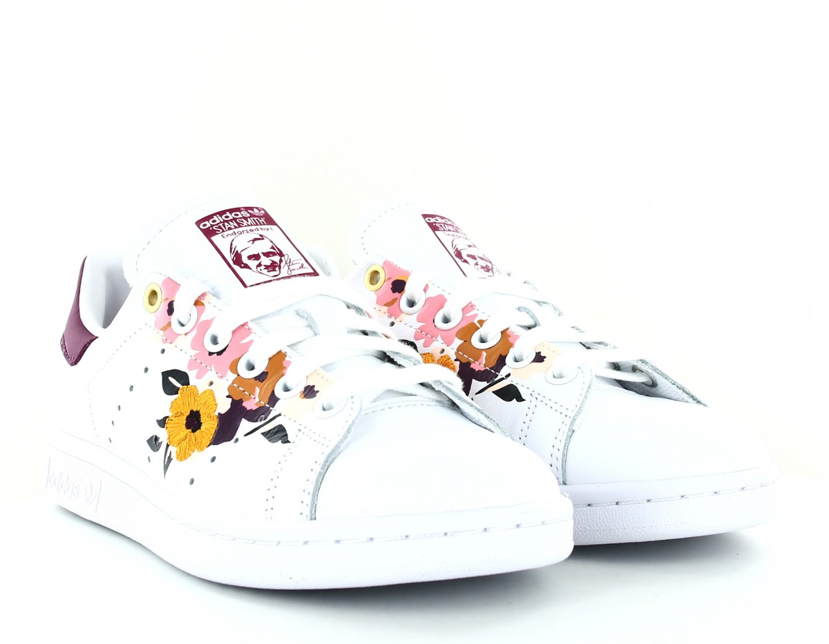 Adidas Stan smith femme blanc bordeaux floral multicolor