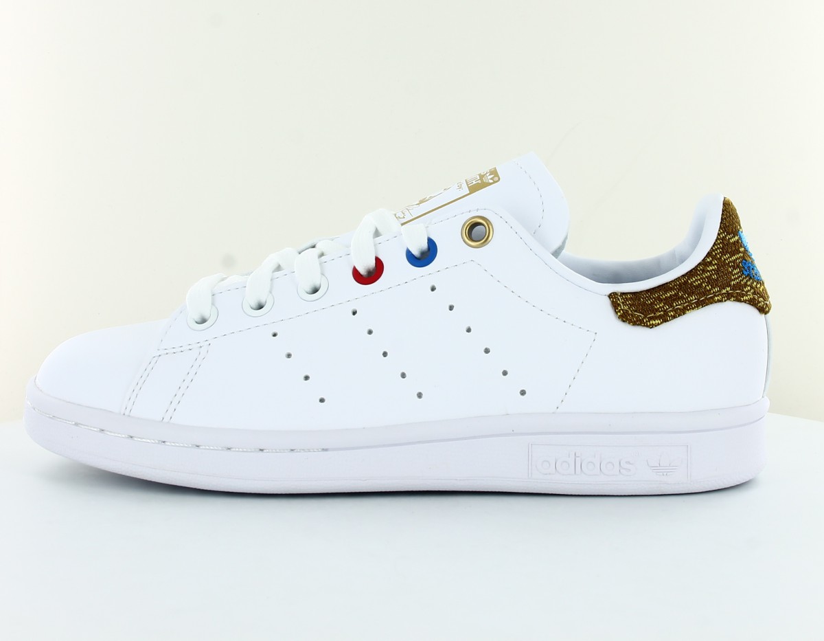 Adidas Stan smith femme blanc couture ocre or bleu