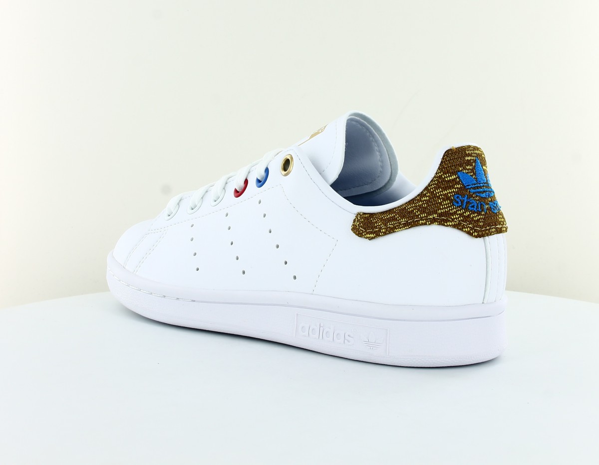 Adidas Stan smith femme blanc couture ocre or bleu