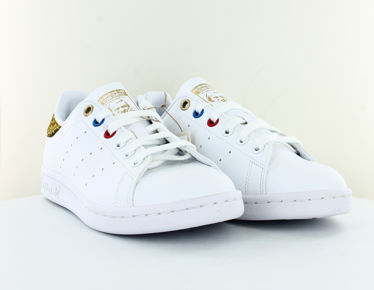 Adidas Stan smith femme blanc couture ocre or bleu