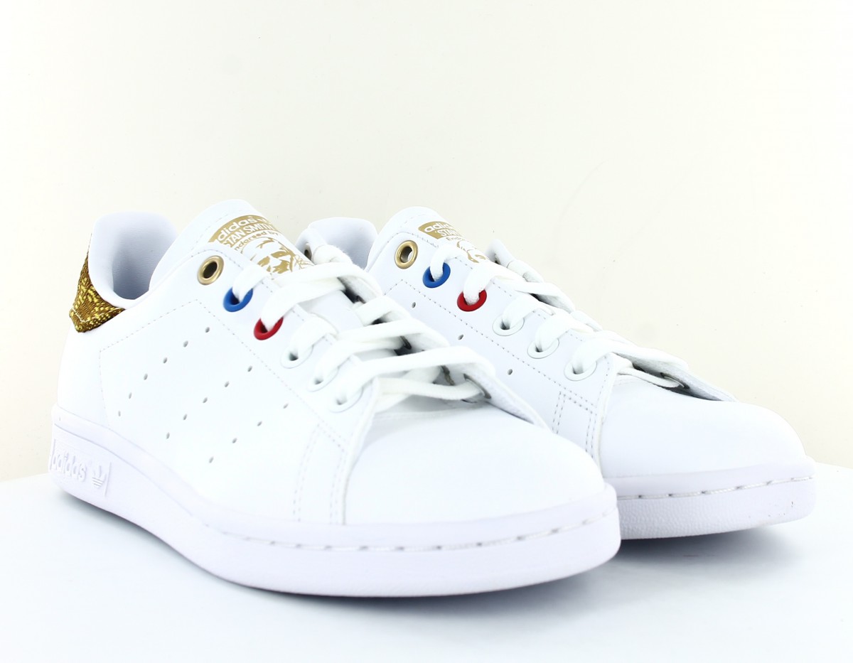 Adidas Stan smith femme blanc or rouge bleu