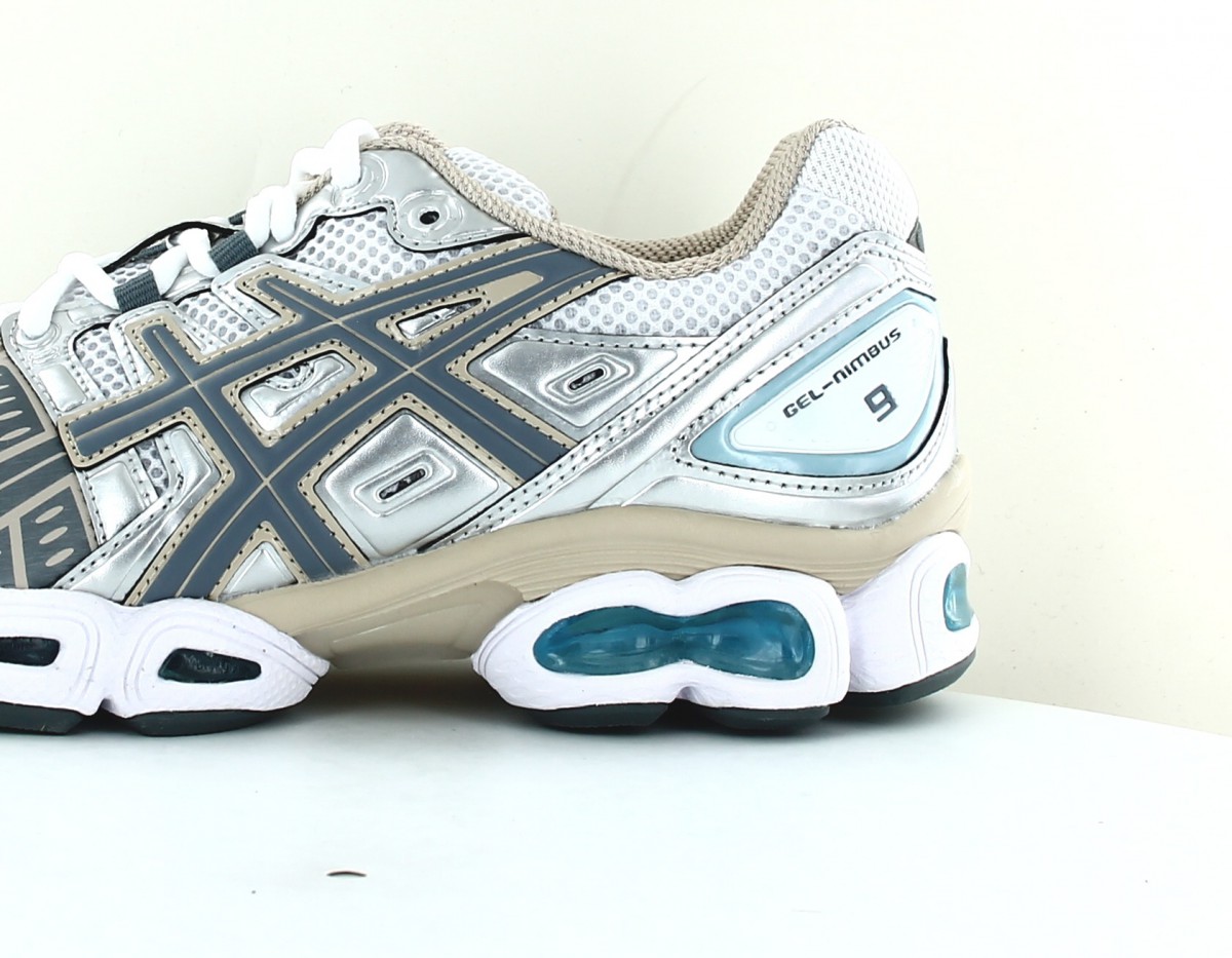 Asics Gel nimbus 9 blanc gris argent bleu ciel