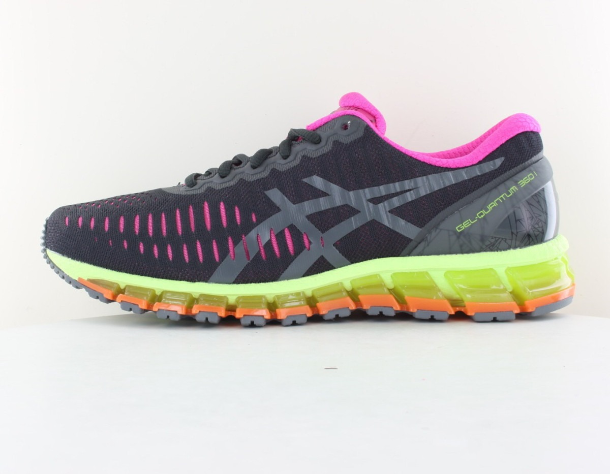 Asics Gel Quantum 360 1 gris foncé rose jaune fluo