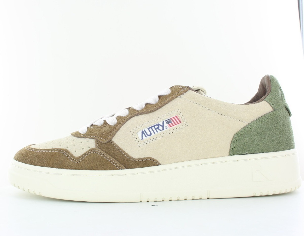 Autry Medalist tricolor en daim beige marron vert