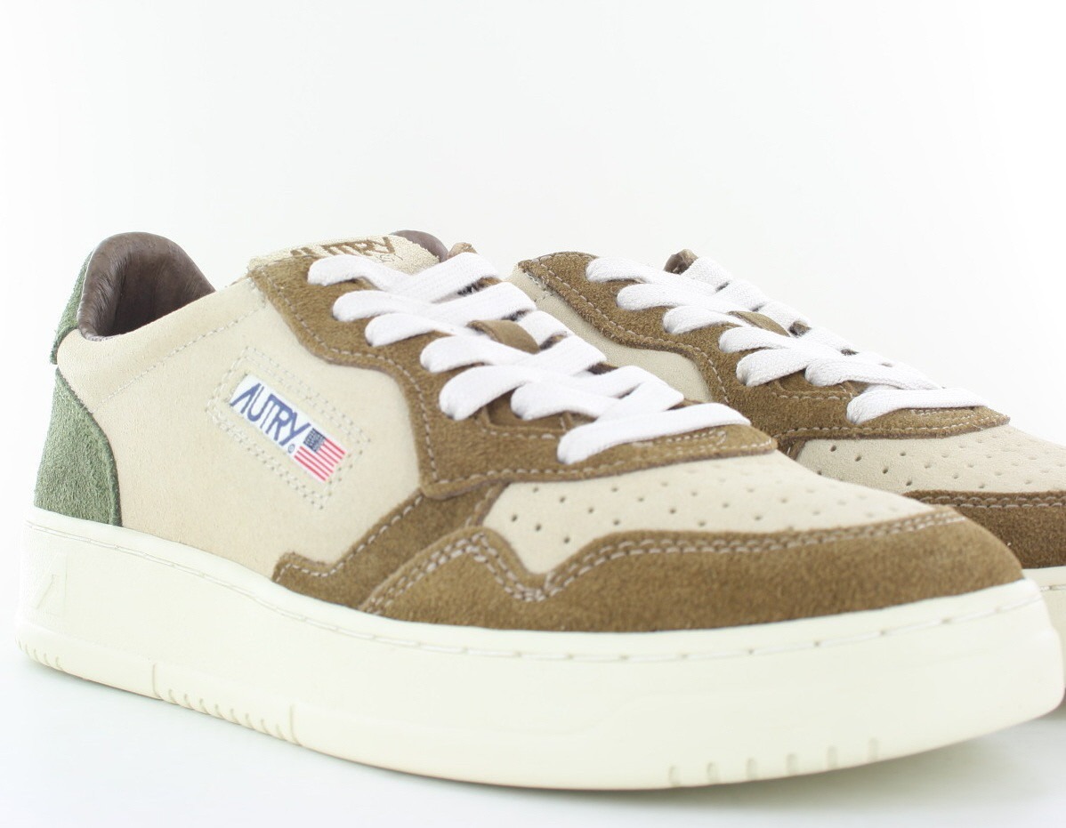Autry Medalist tricolor en daim beige marron vert