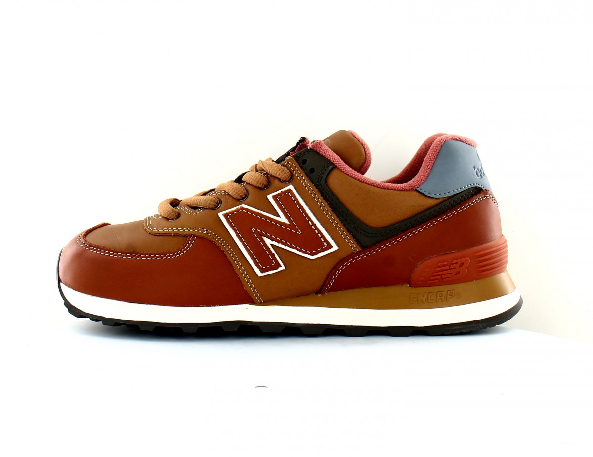 New Balance 574 cuir marron camel gris