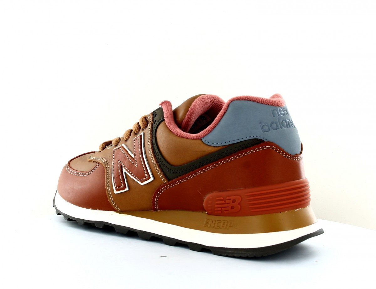 New Balance 574 cuir marron camel gris