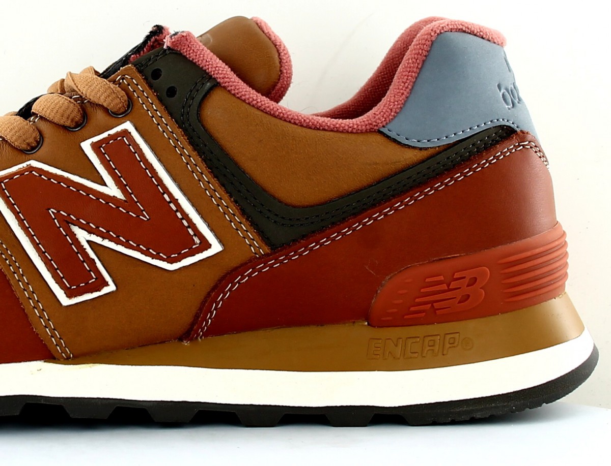 New Balance 574 cuir marron camel gris