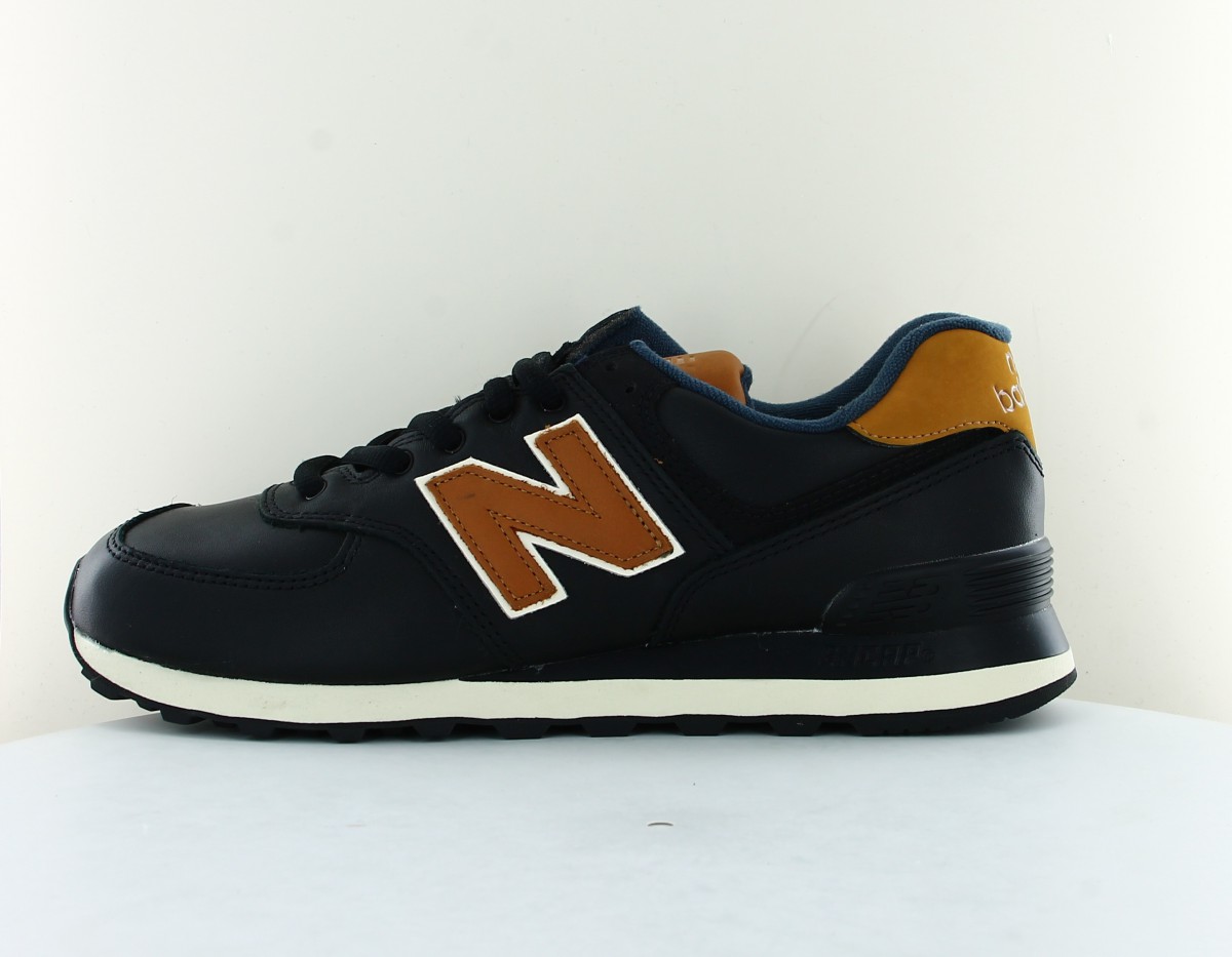 New Balance 574 cuir noir camel bleu