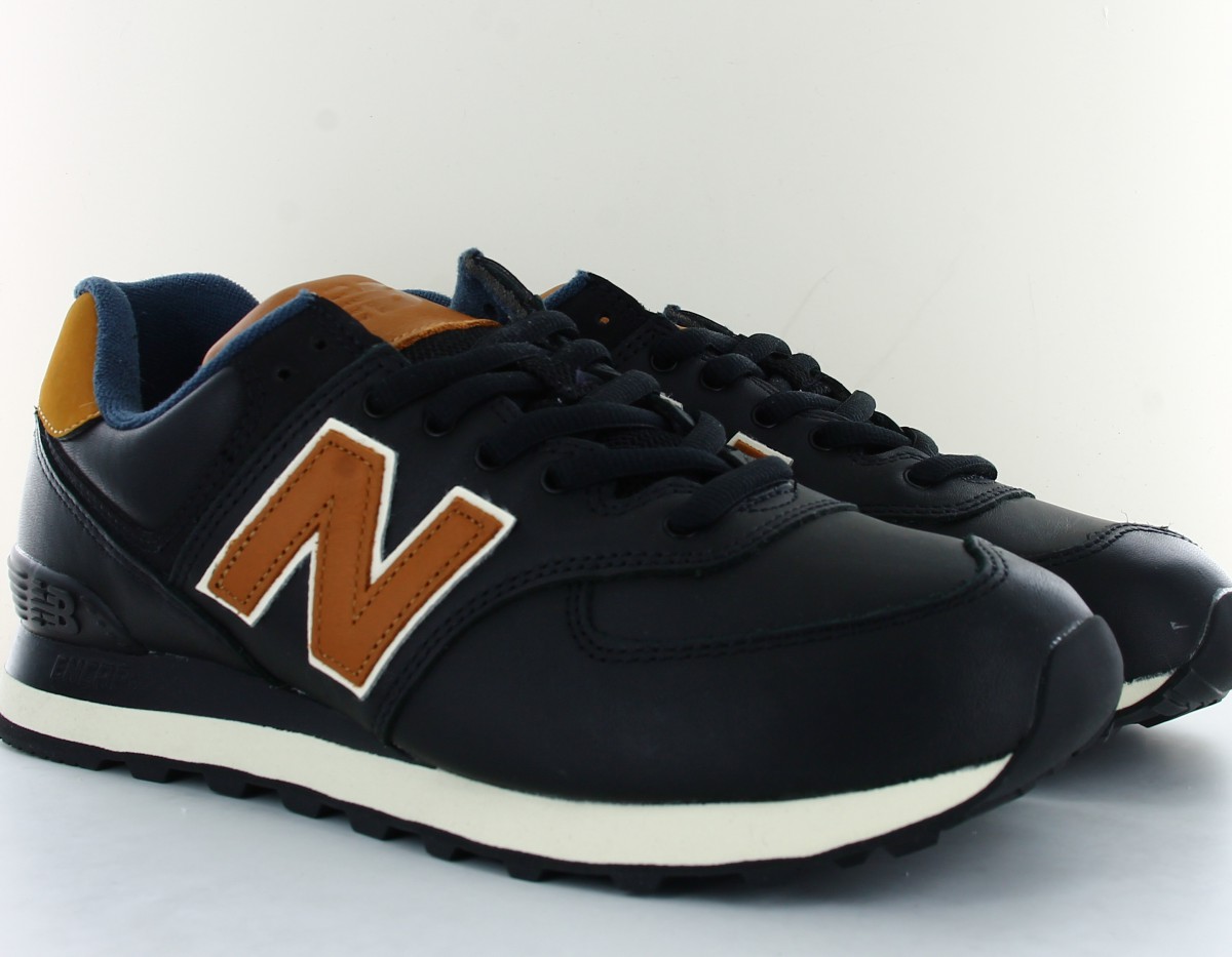 New Balance 574 cuir noir camel bleu