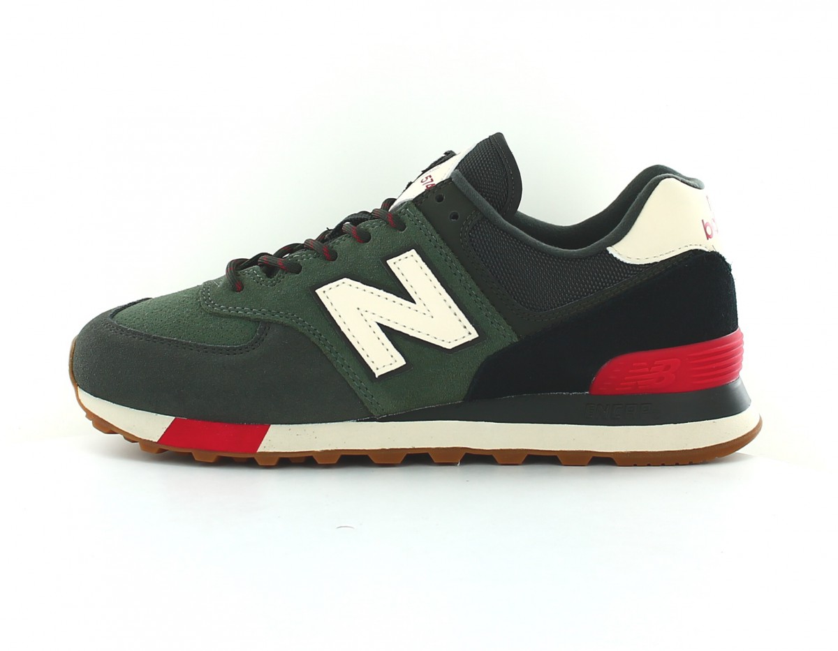 New Balance 574 vert kaki beige rouge noir