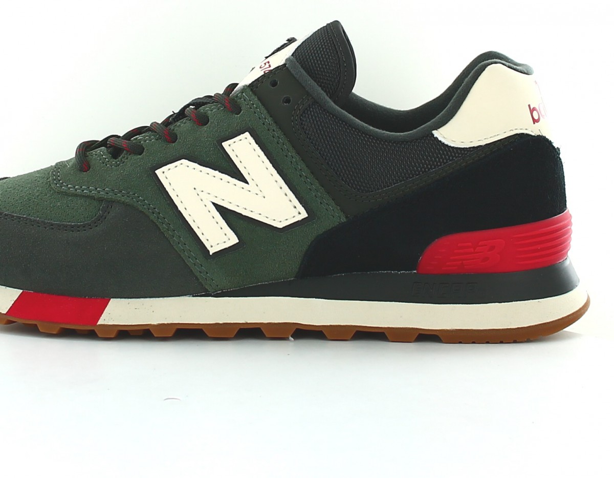 New Balance 574 vert kaki beige rouge noir