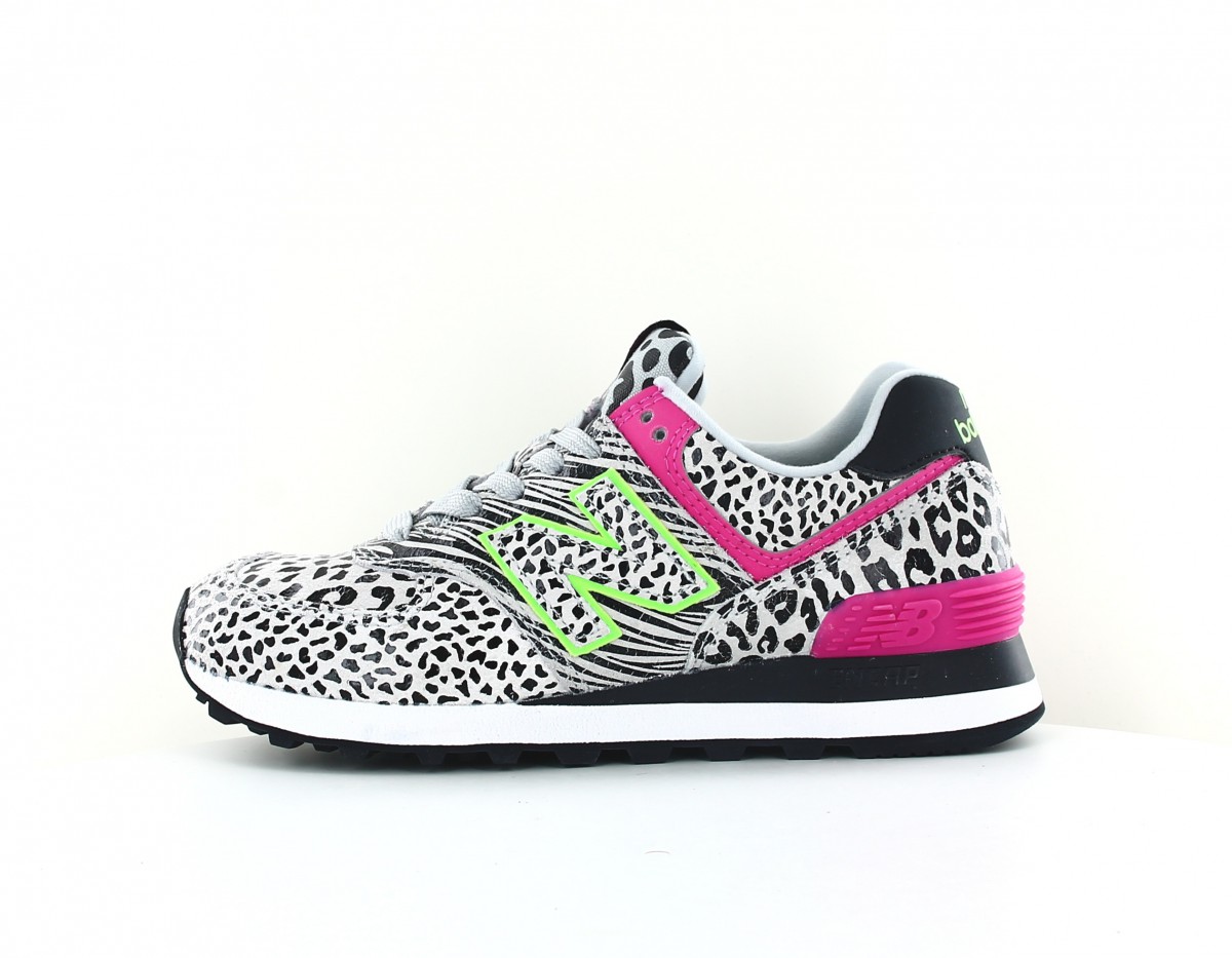 New Balance 574 femme noir blanc rose vert animal