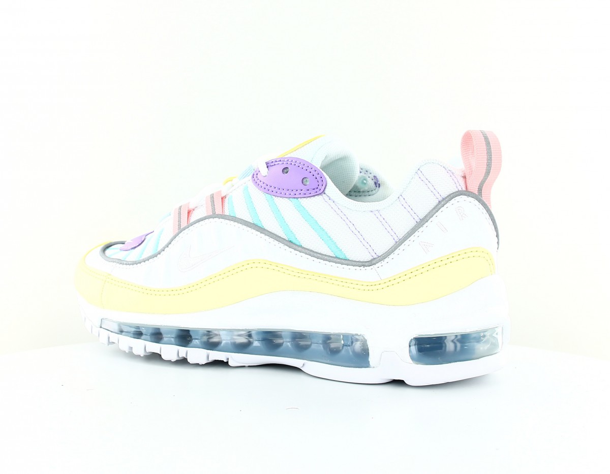 Nike Air Max 98 femme blanc jaune pastel violet bleu ciel