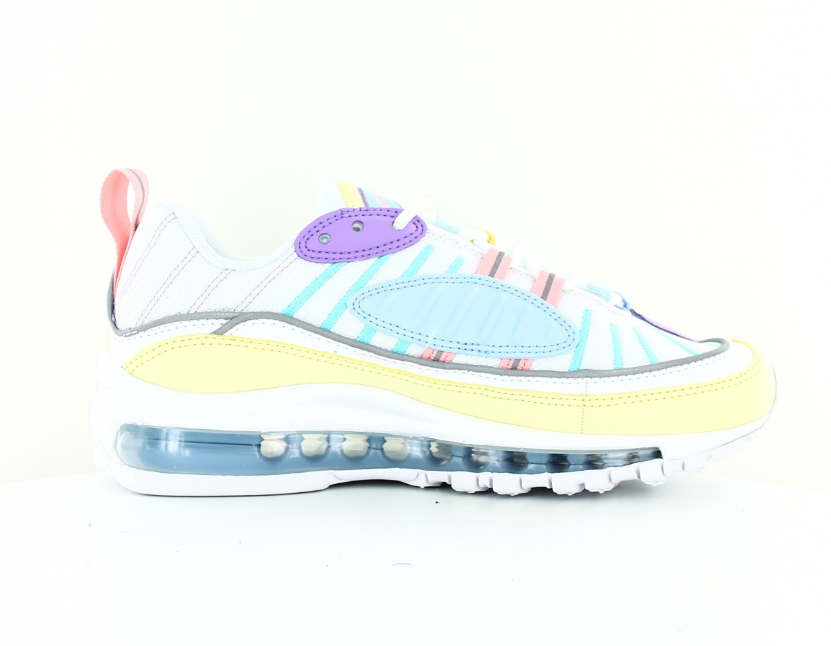 Nike Air Max 98 femme blanc jaune pastel violet bleu ciel