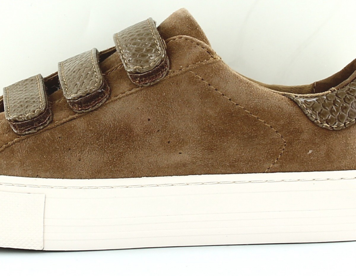 Noname Arcade straps goat suede camel snake beige