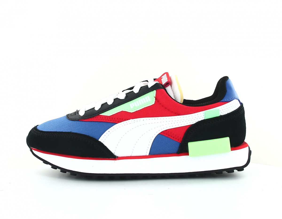 Puma Future rider play on junior bleu blanc rouge noir vert