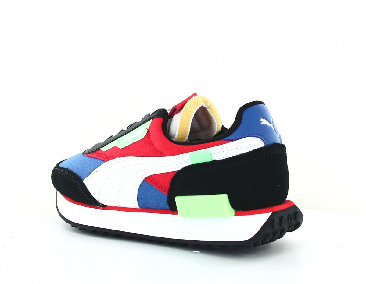 Puma Future rider play on junior bleu blanc rouge noir vert