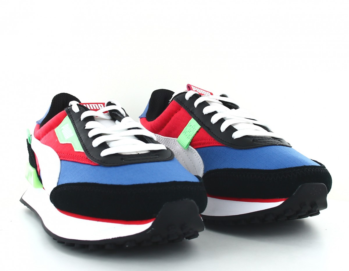 Puma Future rider play on junior bleu blanc rouge noir vert