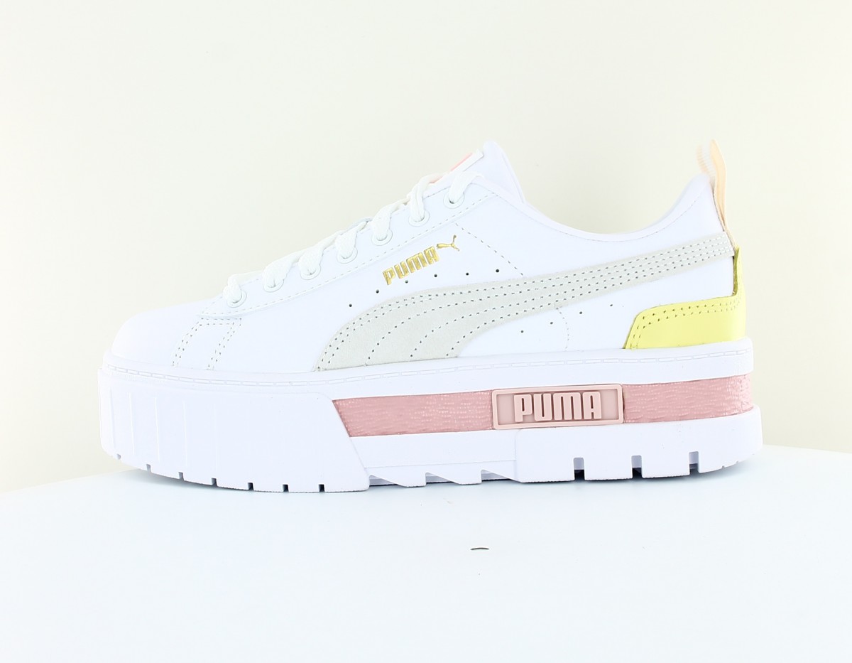 Puma Mayze cuir blanc or beige rose jaune