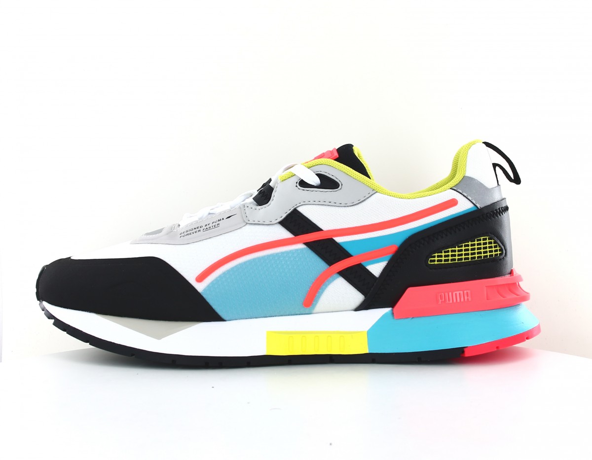 Puma Mirage tech blanc noir bleu ciel orange vert