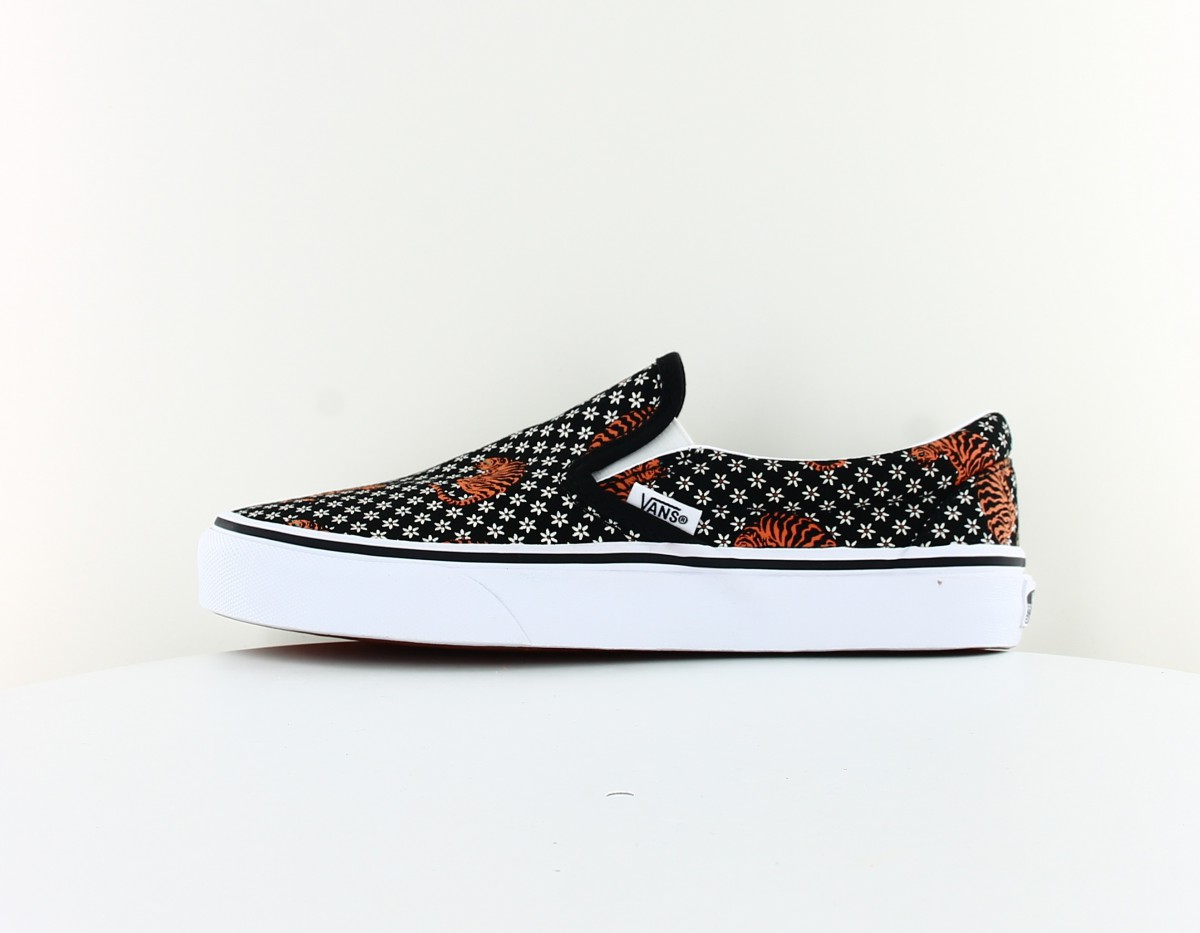 Vans Classic slip-on tiger floral noir blanc orange print