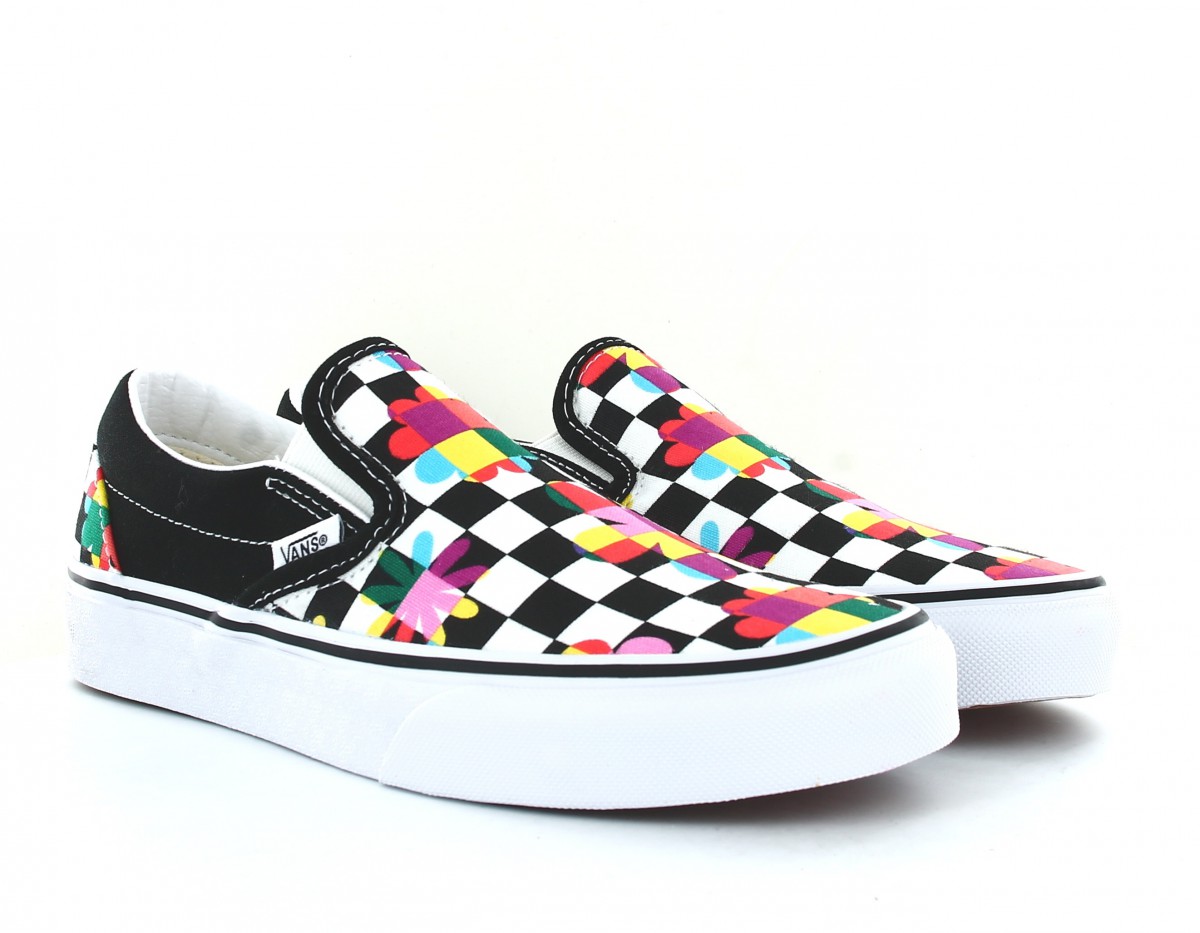 Vans Classic slip-on floral checkboard noir blanc floral