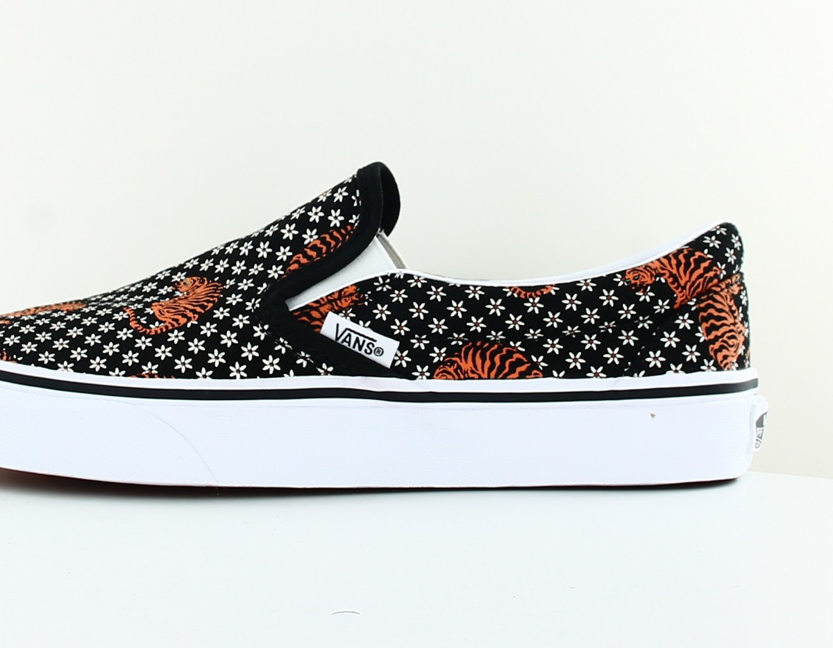 Vans Classic slip-on tiger floral noir blanc orange print