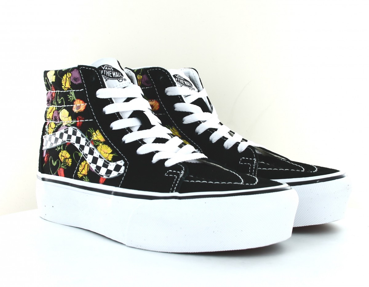 Vans SK8 hi plateforme poppy checkerboard noir-floral