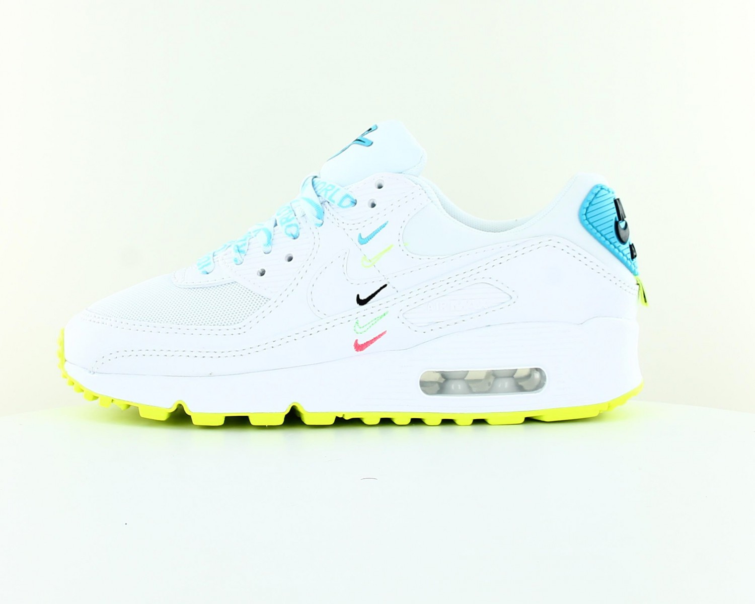 Nike Air Max 90 worldwide Blanc vert volt bleu ciel CK7069 100